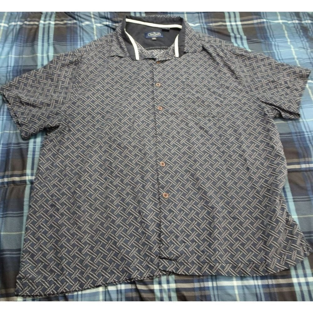 Nat Nast Blue/Black Button Down Silk Blend Shirt Size 2XL